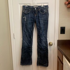 Dark Wash Mens Jeans - Blue Distressed Bootcut